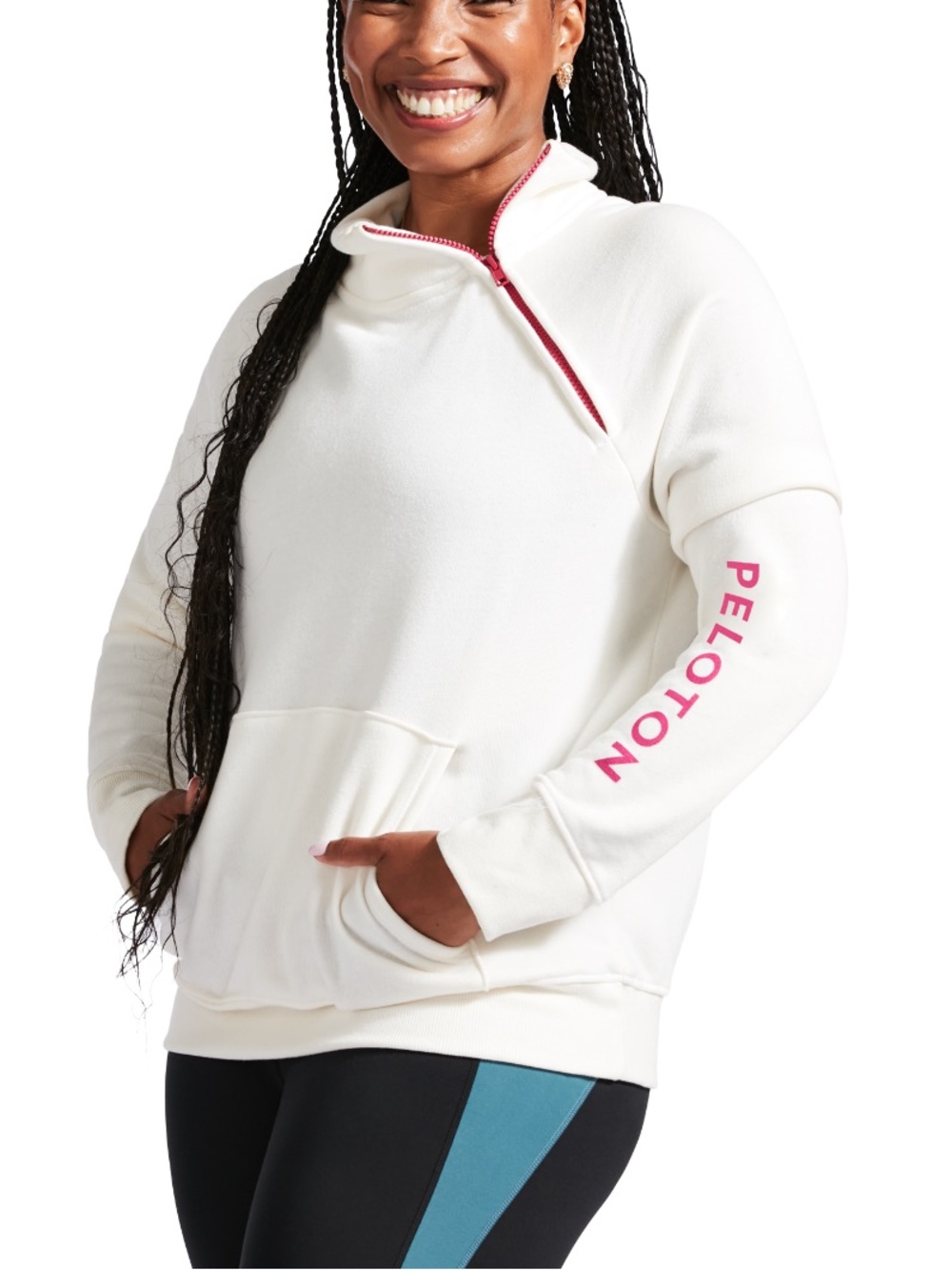Peloton Incline Side-Zip Pullover Cream/Magenta - Large
